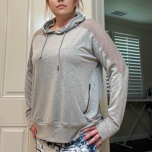 Nine West Gray Sweatshirt Hoodie With Mesh Sleeves